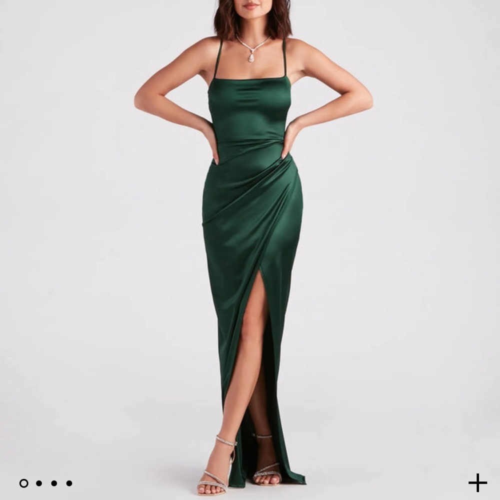 Green satin dress